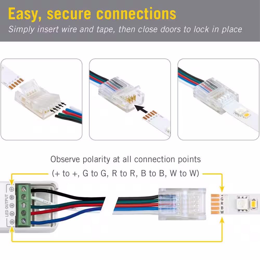 Armacost Lighting 5-Pin RGB+W Multi-Color Wire to Tape Connector Cord (6-Pack)