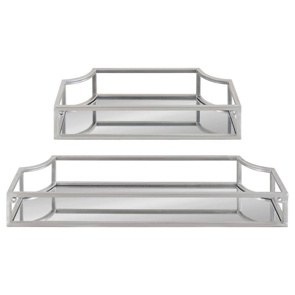 Kate and Laurel Ciel 6 in. x 18 in. x 3 in. Silver Metal Floating Decorative Wall Shelf Without Brackets