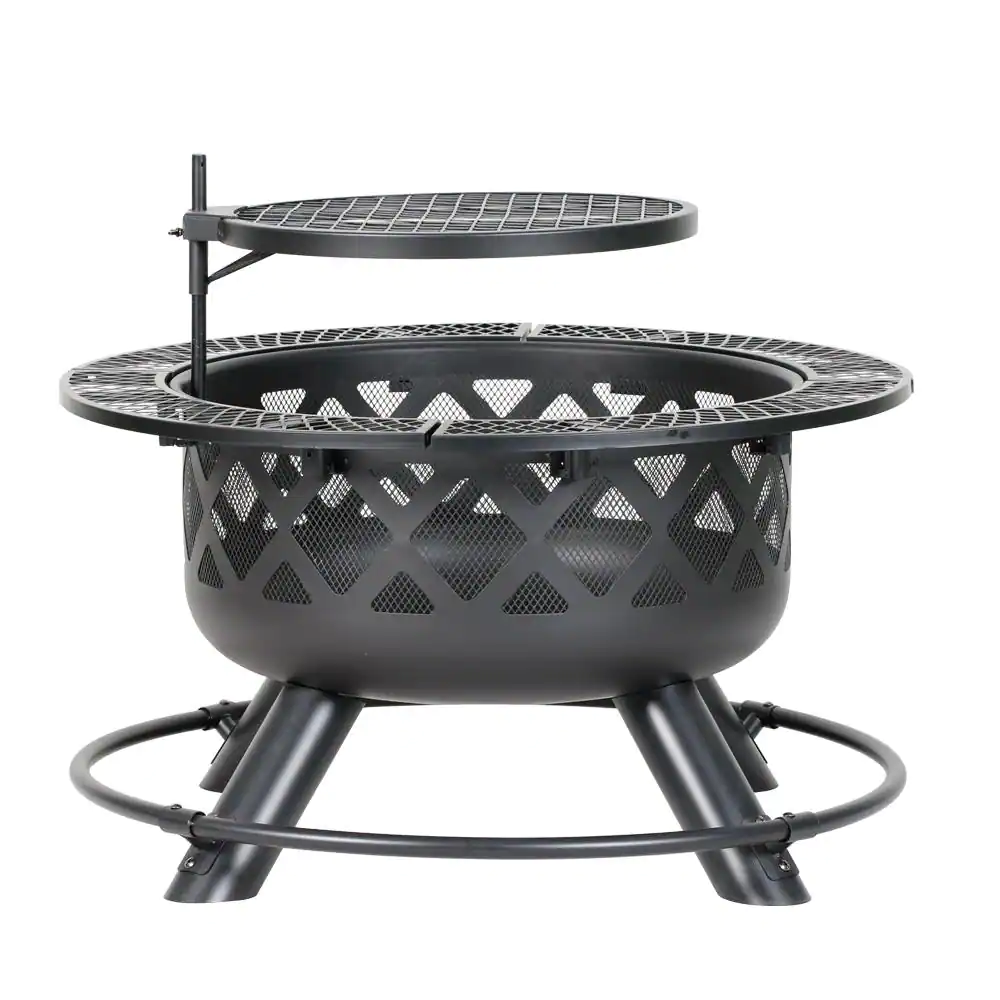 HeatMaxx Outdoor Wood Burning Fire Pit Backyard with Cooking Grill, 32 in. Black, Mini Ranch Fire Pit