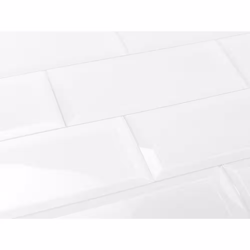 ABOLOS Frosted Elegance Glossy White Beveled Subway 3 in. x 12 in. Glass Peel and Stick Decorative Tile (10.5 sq. ft./Case)
