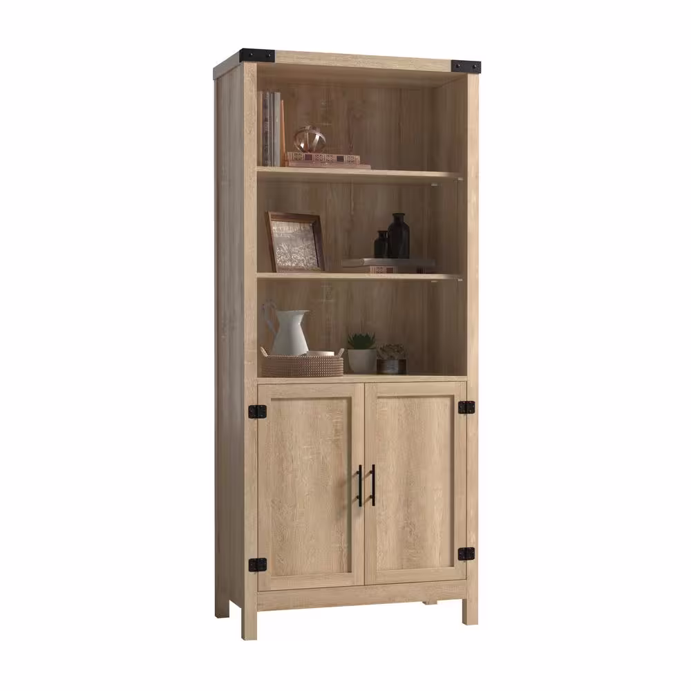 SAUDER Bridge Acre 70 in. Orchard Oak 5-Shelf Standard Bookcase with Doors