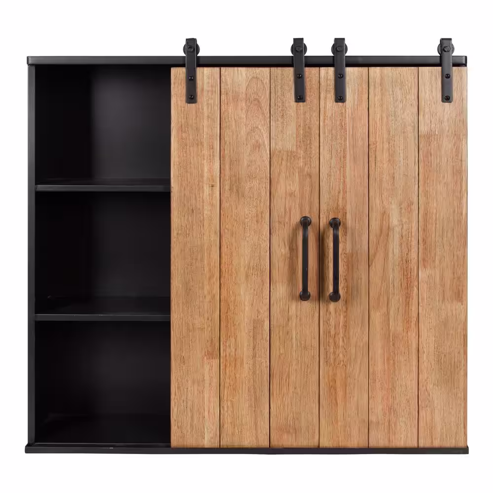 Kate and Laurel Samuels 7 in. x 30 in. x 28 in. Rustic Brown Wood Floating Decorative Cubby Wall Shelf With Brackets