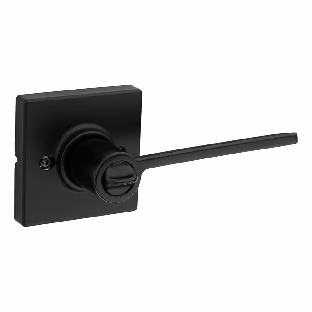 Kwikset Ladera Matte Black Contemporary Square Privacy Bed/Bath Door Handle with Lock