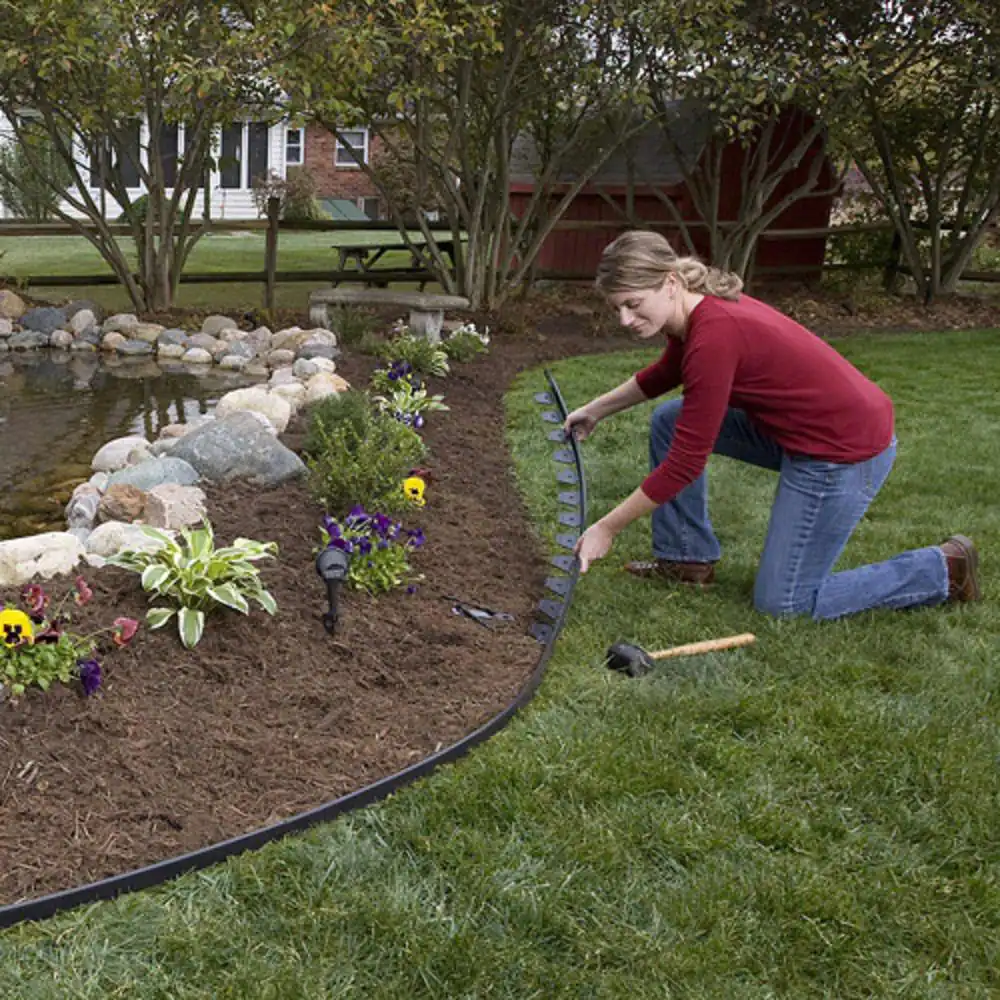 Master Mark Zip Edge 20 ft. Recycled Plastic Landscape Lawn Edging with Sod Pins Black