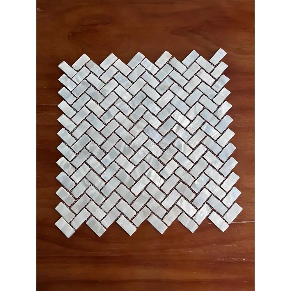 Art3d Mother of Pearl Tiles 12 in. x 12 in. Glossy Herringbone Natural Seashell (1 sq. ft./Each)