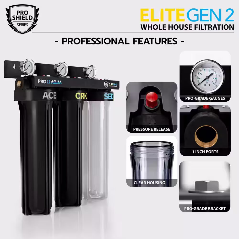 PRO+AQUA Whole House Salt-Free Water Softener Conditioner with ELITE 3-Stage Heavy Metal Odor Filtration System, High Flow 15 GPM