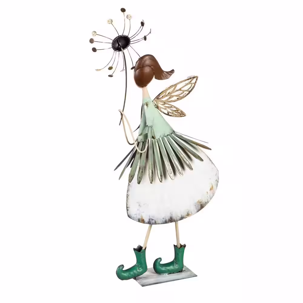 Evergreen 33 in. Metal Fairy with Lily of Valley Statuary.