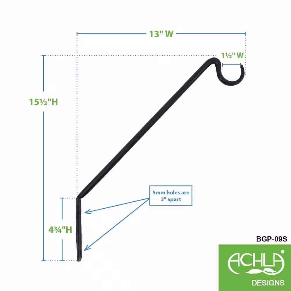 ACHLA DESIGNS 13 in. Black Powder Coated Wrought Iron 45Â° Wall Mount Decorative Bracket