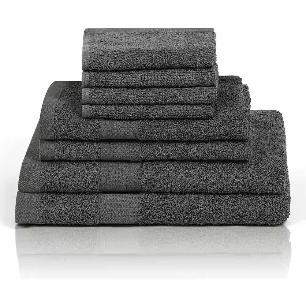 None 8-Piece Gray Ring Spun Cotton Highly Absorbent Bath Towel Set