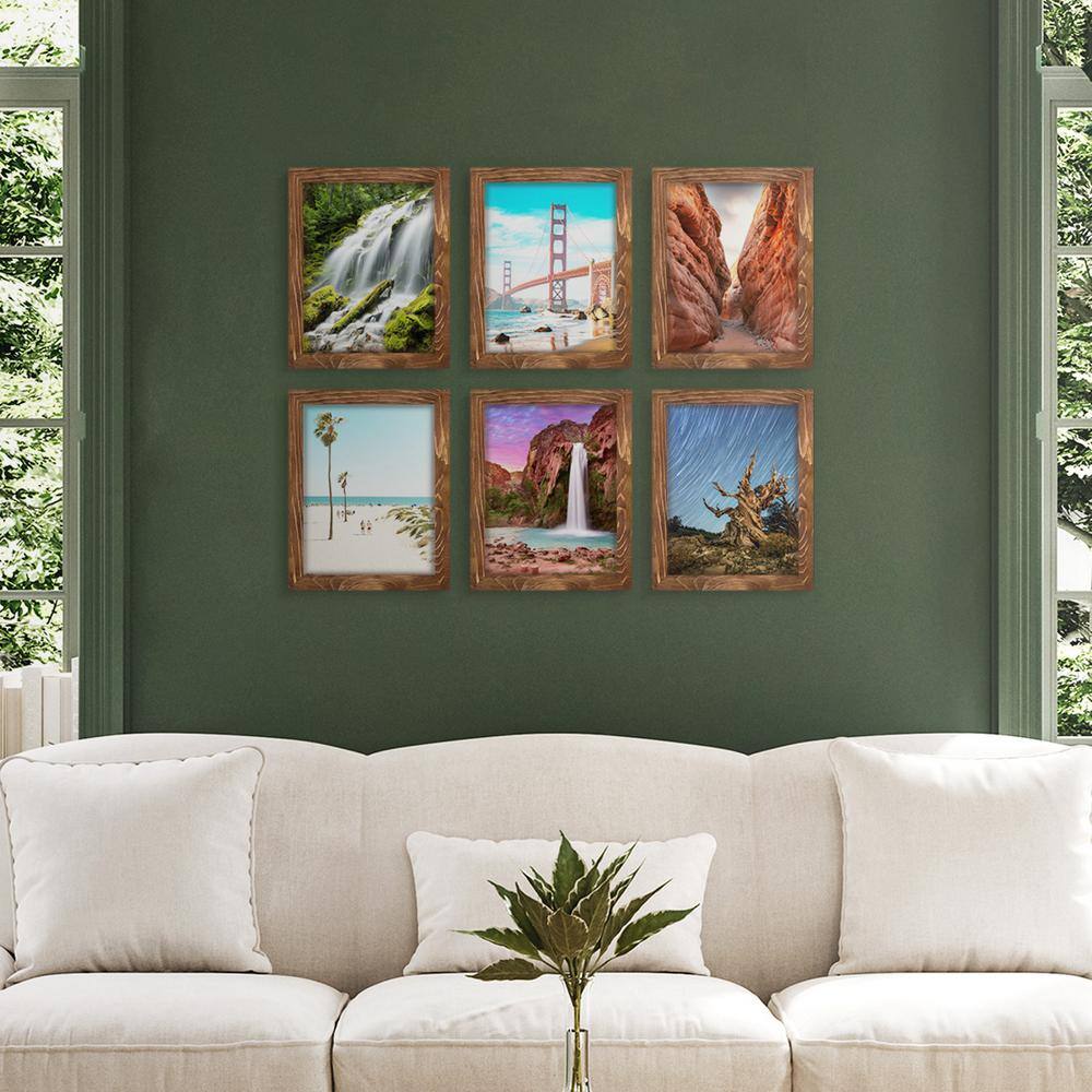 None Woodgrain 8 in. x 10 in. Walnut Picture Frame (Set of 6)