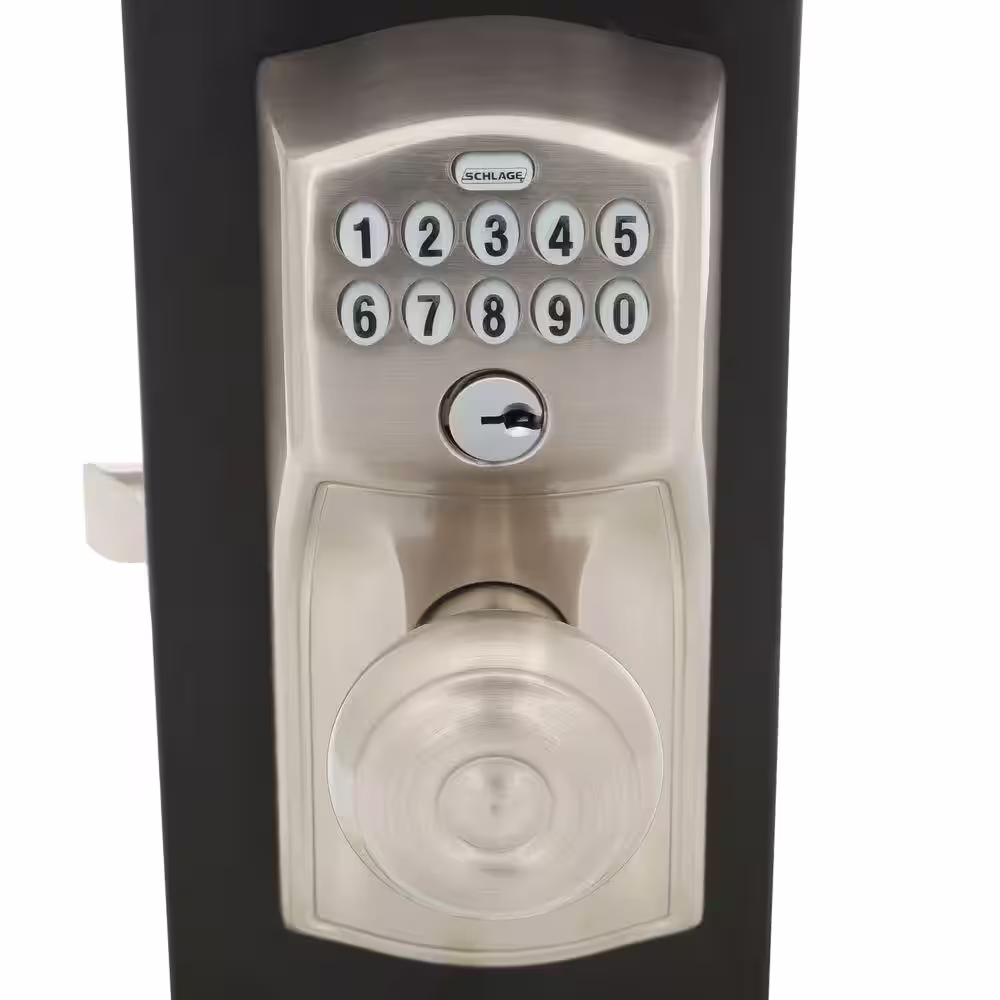 Schlage Camelot Satin Nickel Electronic Keypad Door Lock with Georgian Knob and Flex Lock