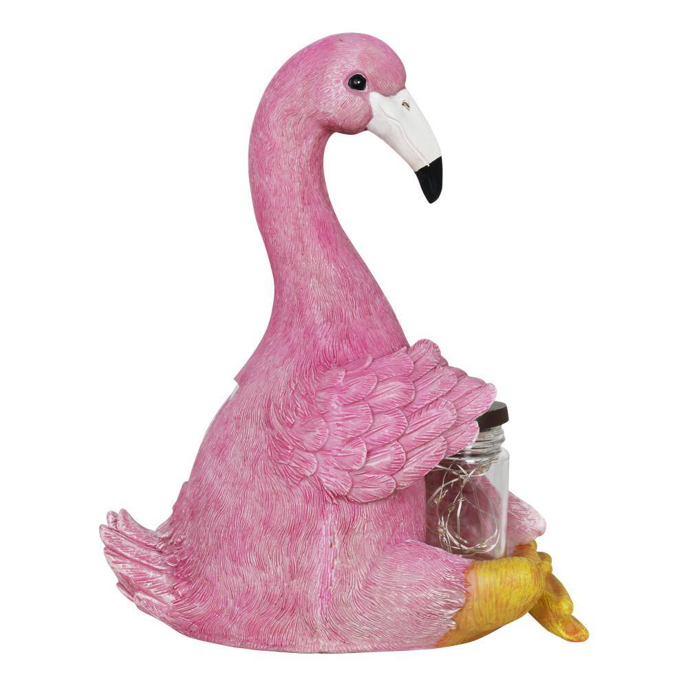 Exhart Solar Flamingo Seated With Fireflies Statue