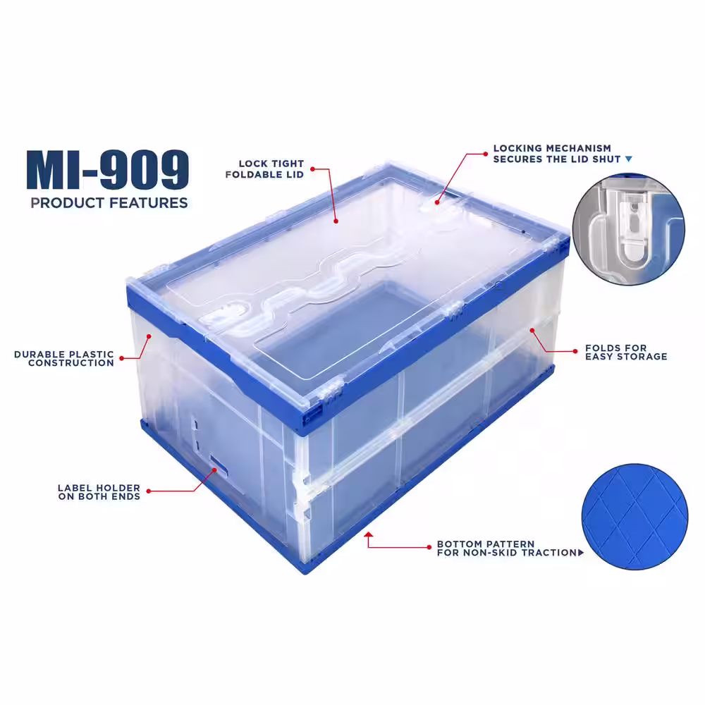 MOUNT-IT! 68 Qt. Capacity Folding Plastic Storage Crates