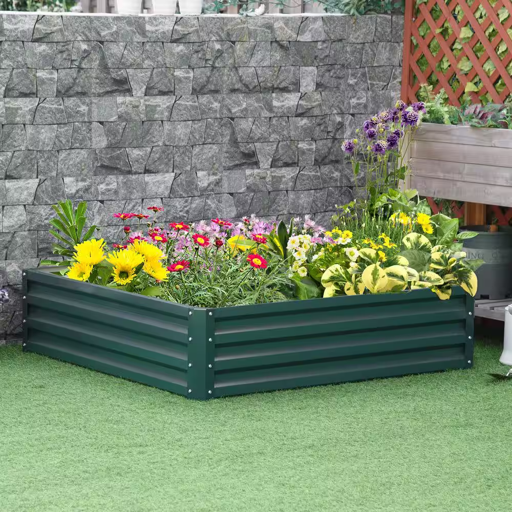 Outsunny Green Steel Raised Garden Bed Box with Weatherized Steel Frame