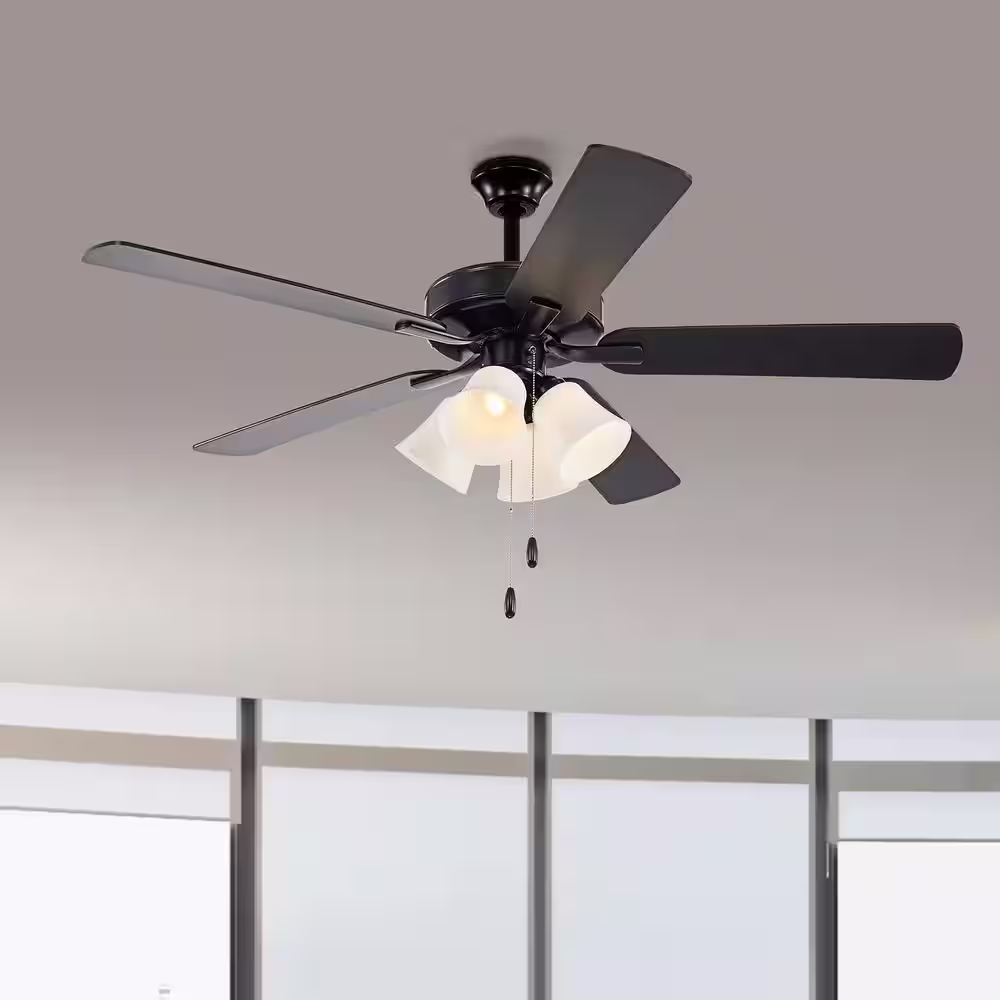 Edvivi 52 in. Indoor Matte Black 5-Blade Farmhouse Reversible Ceiling Fan with Light Kit and Pull Chain