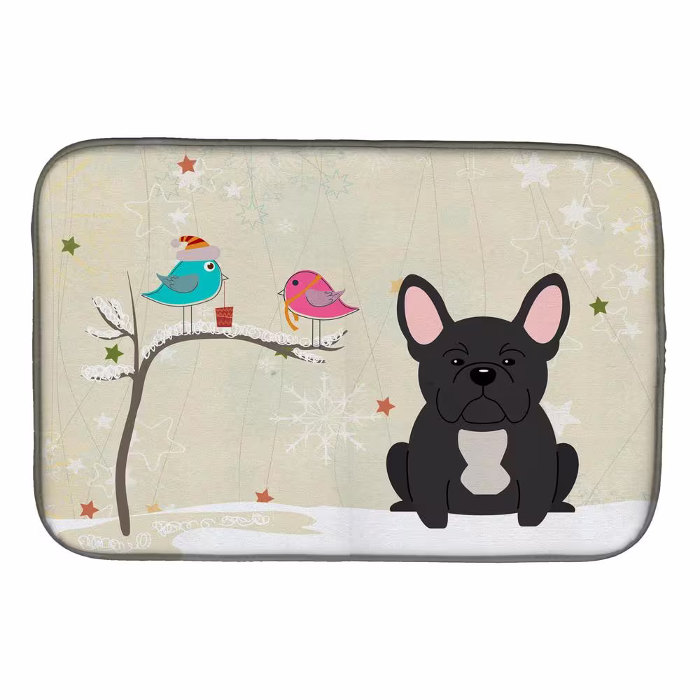 Caroline's Treasures 14 in. x 21 in. Multicolor Christmas Presents between Friends French Bulldog Black Dish Drying Mat