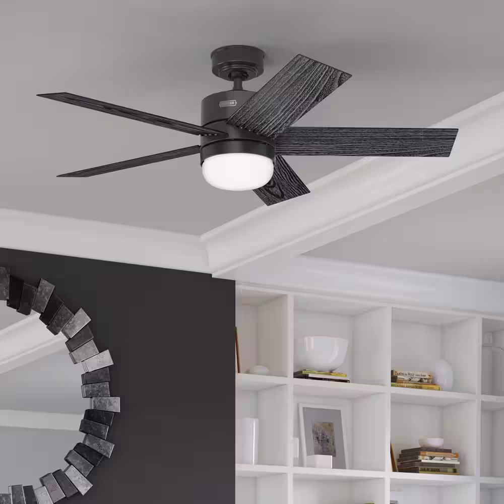 Hunter Interface 52 in. Indoor Matte Black Smart Ceiling Fan with Light and Remote Control