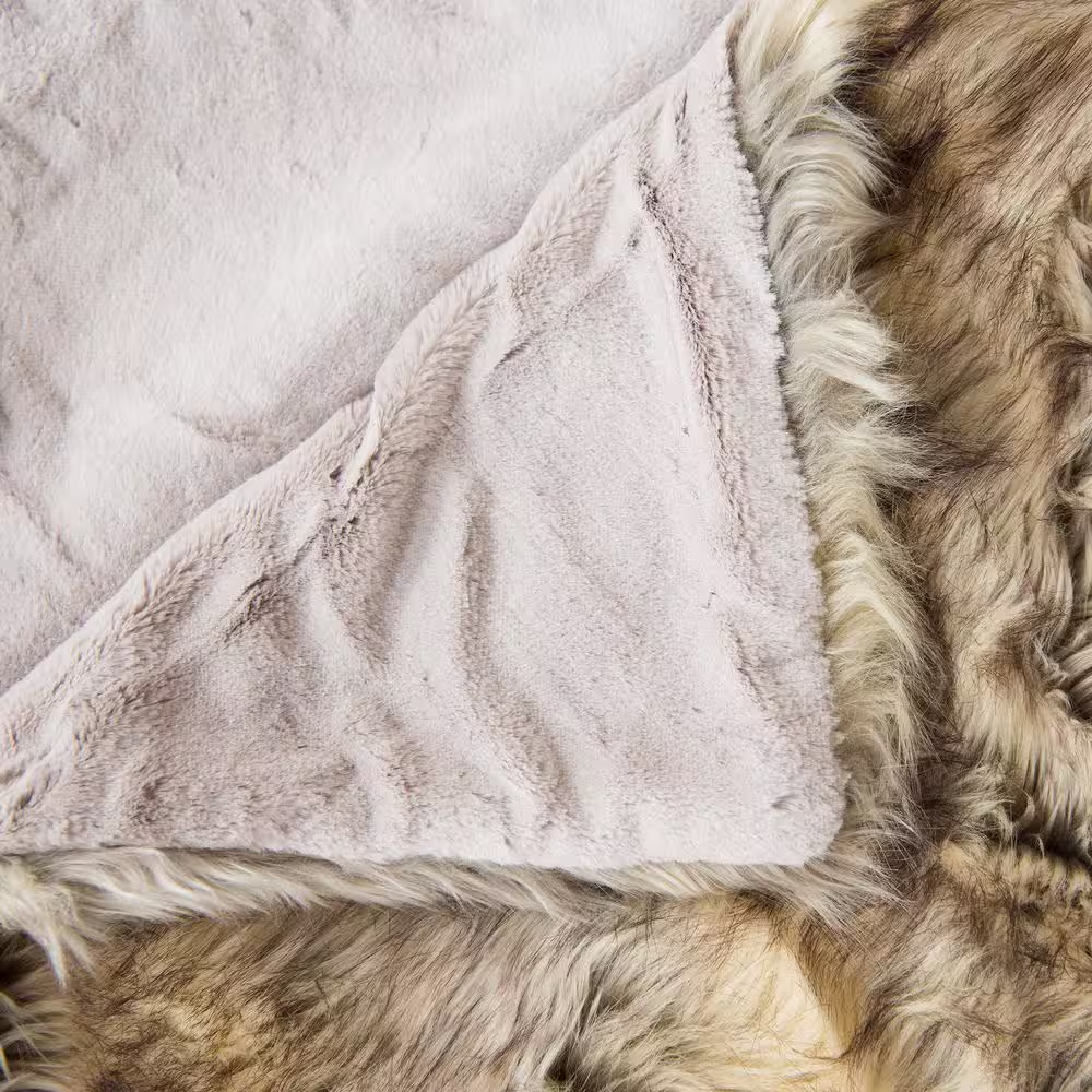 Best Home Fashion Kitt Fox Faux Fur Throw 58 in. x 84 In.