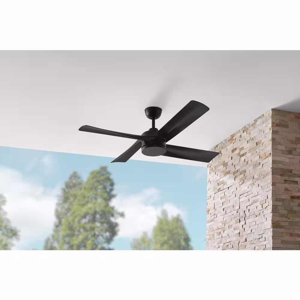 Hampton Bay Baymore 52 in. Indoor/Outdoor Matte Black Ceiling Fan with Remote Control Included