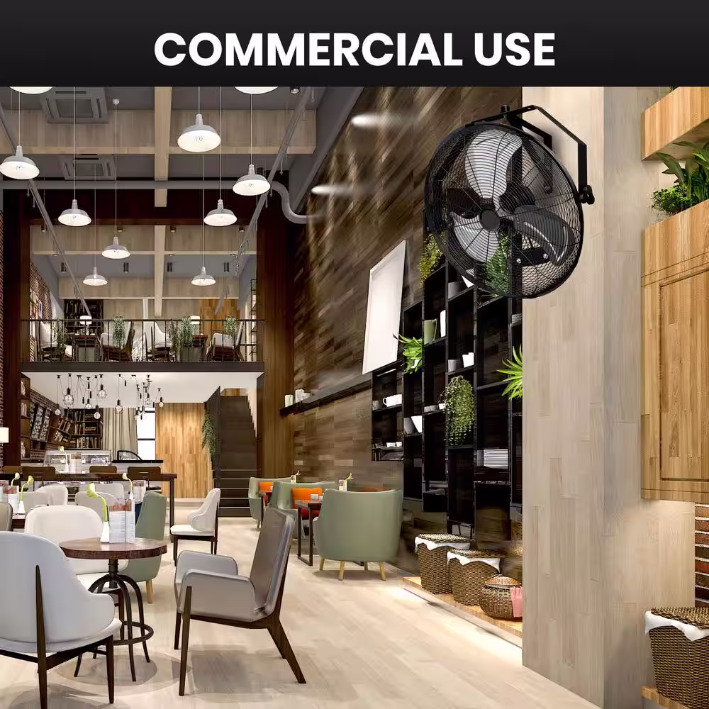 Amucolo 20 in. 3-Speed High Velocity Industrial/Commercial Metal Ventilation Fan Mounted Wall Fan in Black with Rack and L-Iron