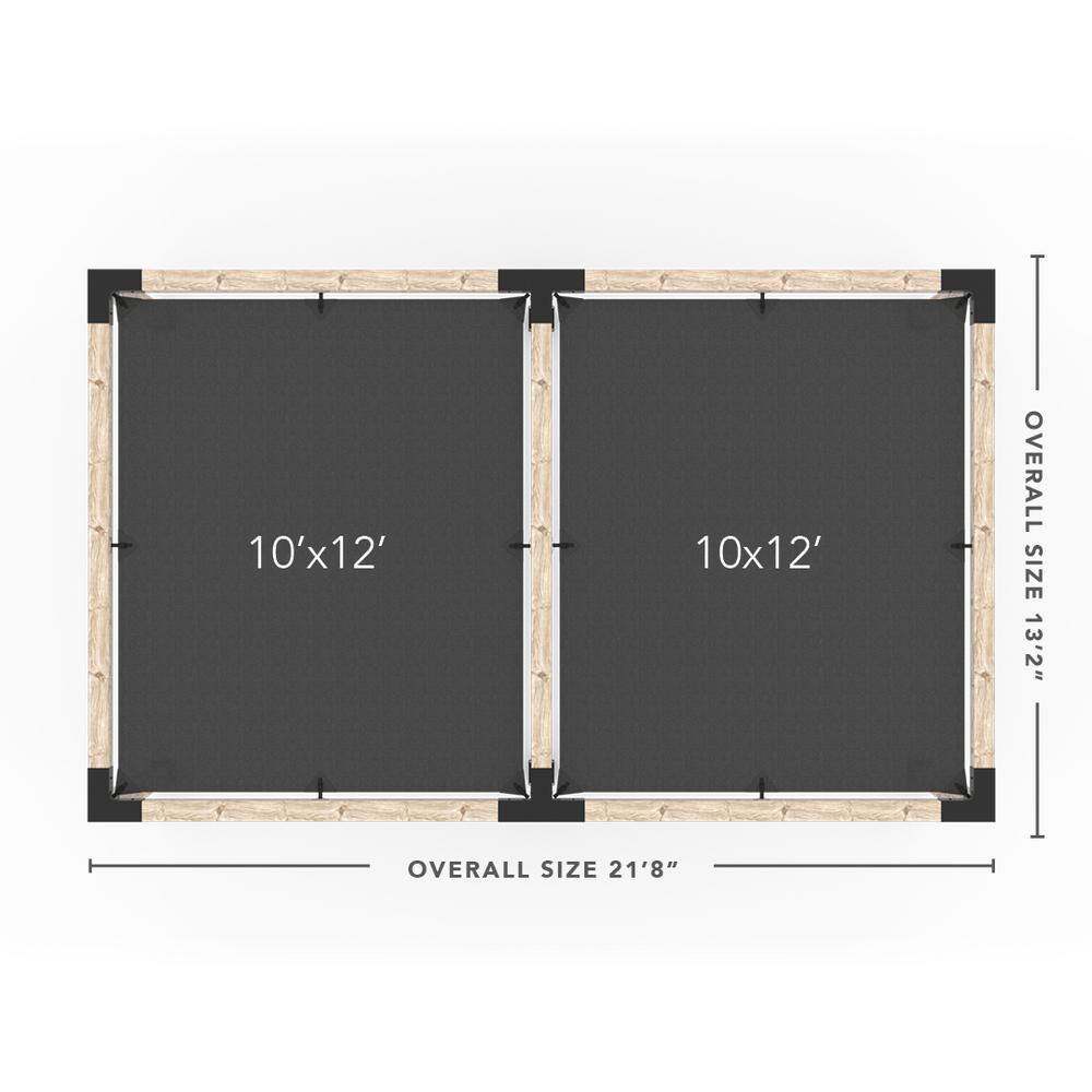 TOJA GRID 12 ft. L x 20 ft. W Double Pergola Kit with 2 White Shade Sails, for 6x6 Wood