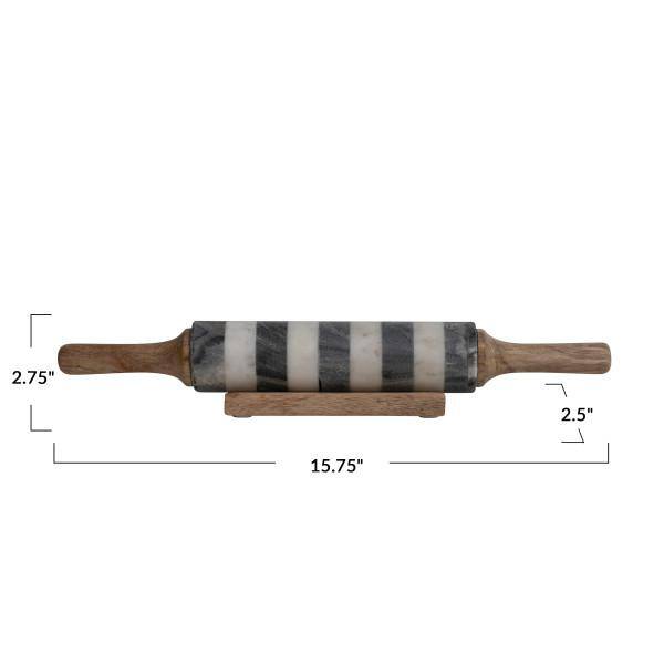 None Marble Black and White Rolling Pin Baking Tool with Stand
