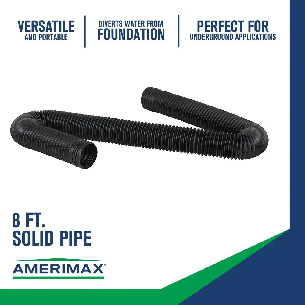Amerimax Home Products FLEX Drain 4 in. x 8 ft. Black Copolymer Solid Drain Pipe