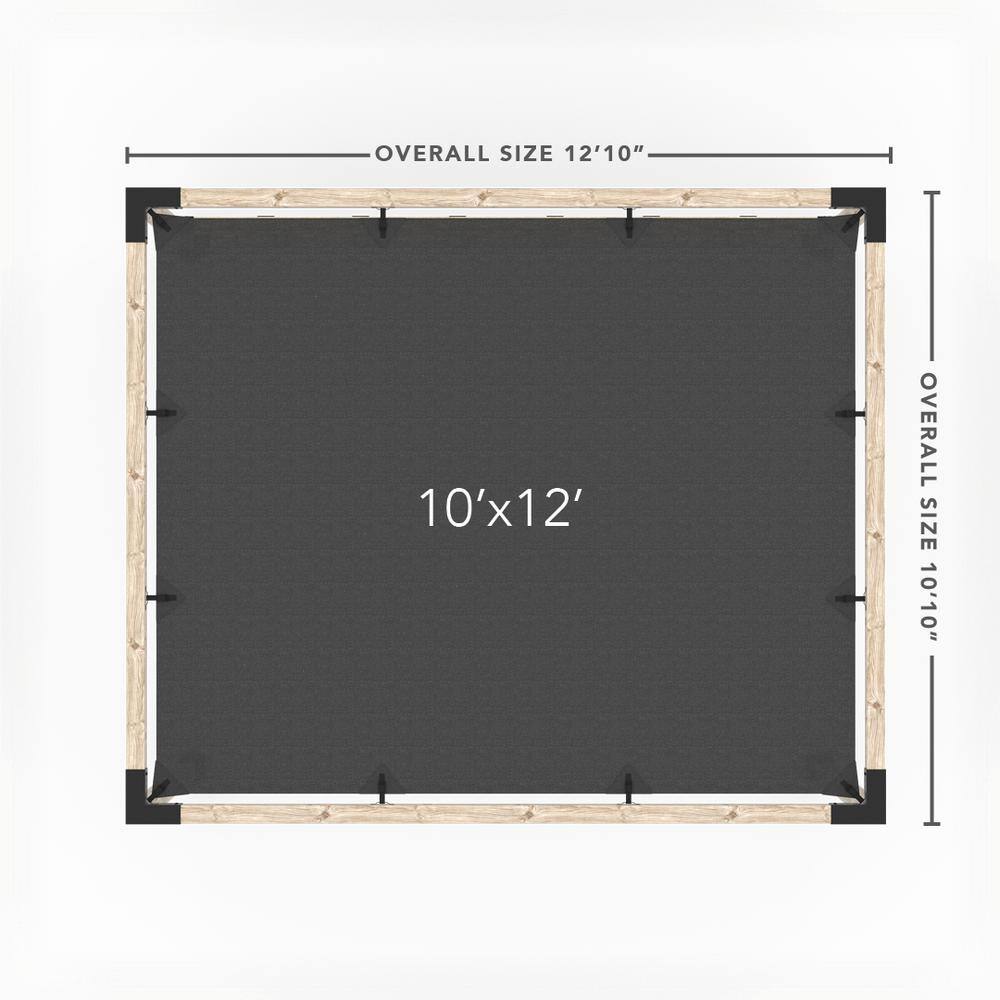 TOJA GRID 10 ft. L x 12 ft. W Pergola Kit with 4x4 KNECT Post Wall and Denim Shade Sail, 4x4 Wood Posts