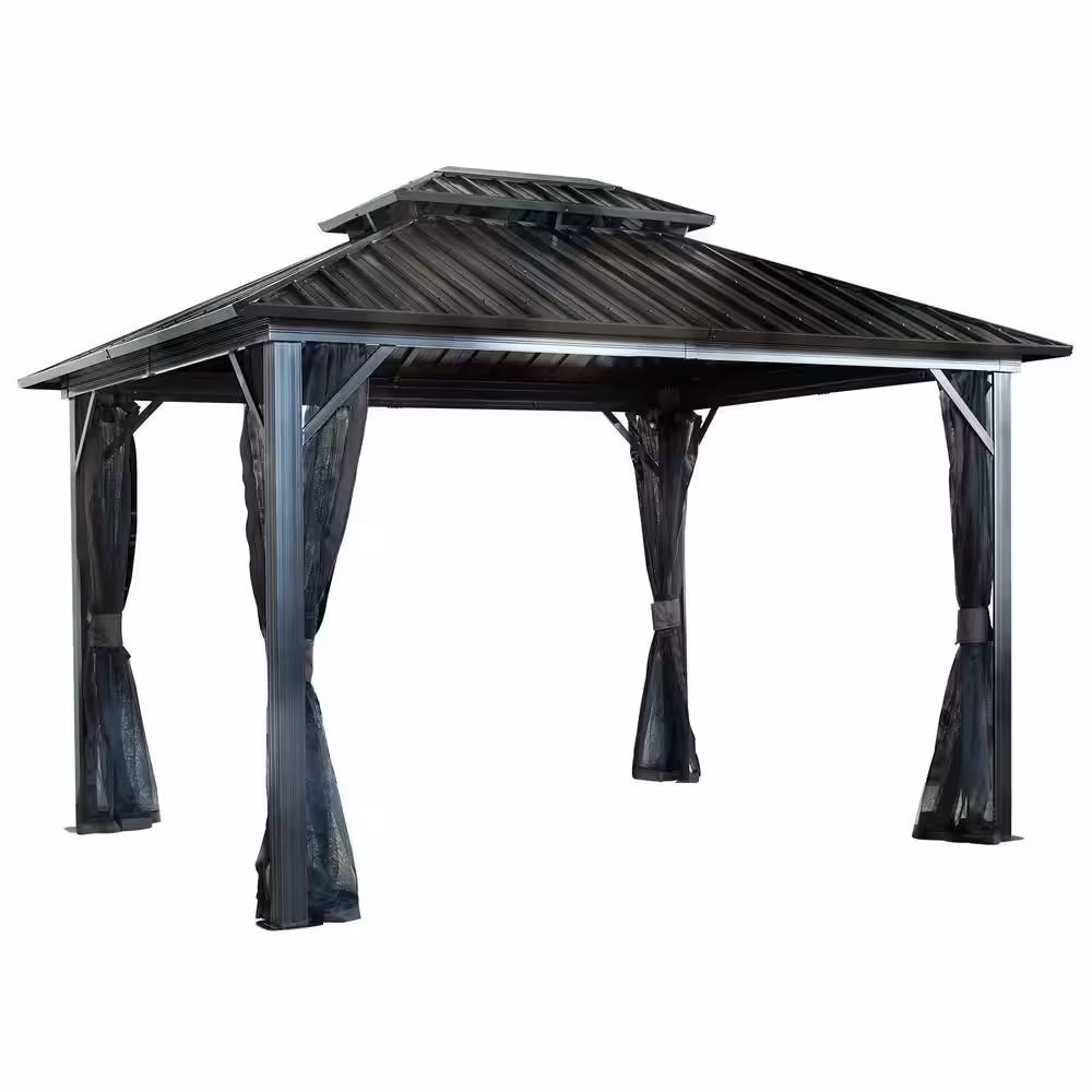 Sojag Genova 12 ft. x 16 ft. Dark Brown Double Roof Rustproof Aluminum Framed Gazebo