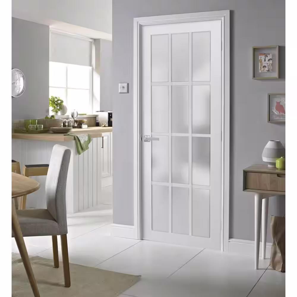 Sartodoors 3312 36 in. x 84 in. Universal Handling Frosted Glass Solid Core White Finished Pine Wood Single Prehung Interior Door