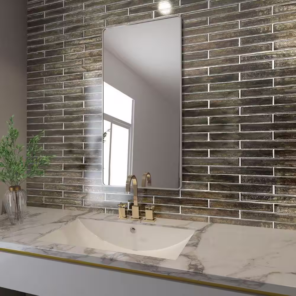 Ivy Hill Tile Fargin Brick Platinum Moss 1.96 in. x 11.81 in. Polished Glass Subway Wall Tile (3.22 sq. ft./Case)