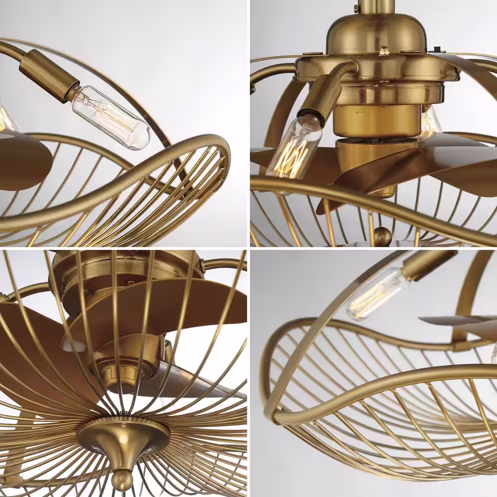 ARRANMORE LIGHTINGÂ &Â FANS Auri 22 in. LED Indoor/Outdoor Aged Brass Ceiling Fan with Dimmable Lights and Remote Control