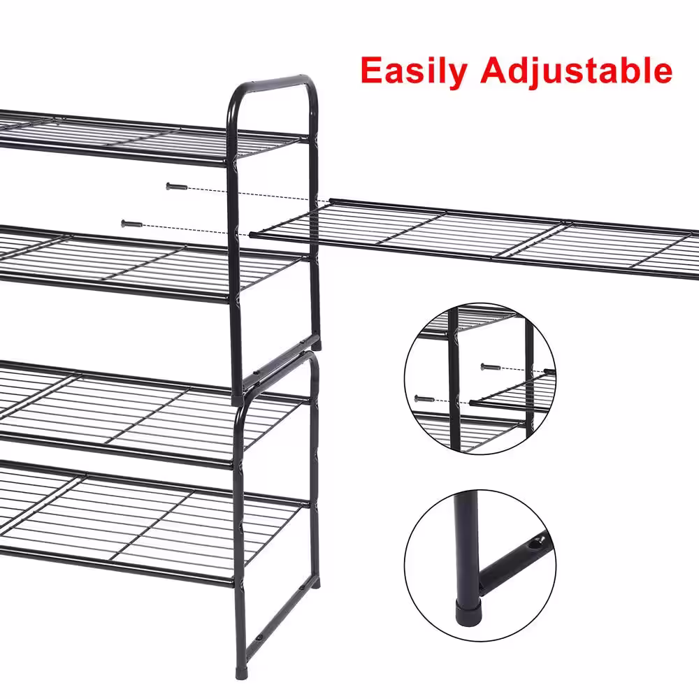 None 16 in. H 10-Pair Black Metal 2-Tiers Shoe Rack