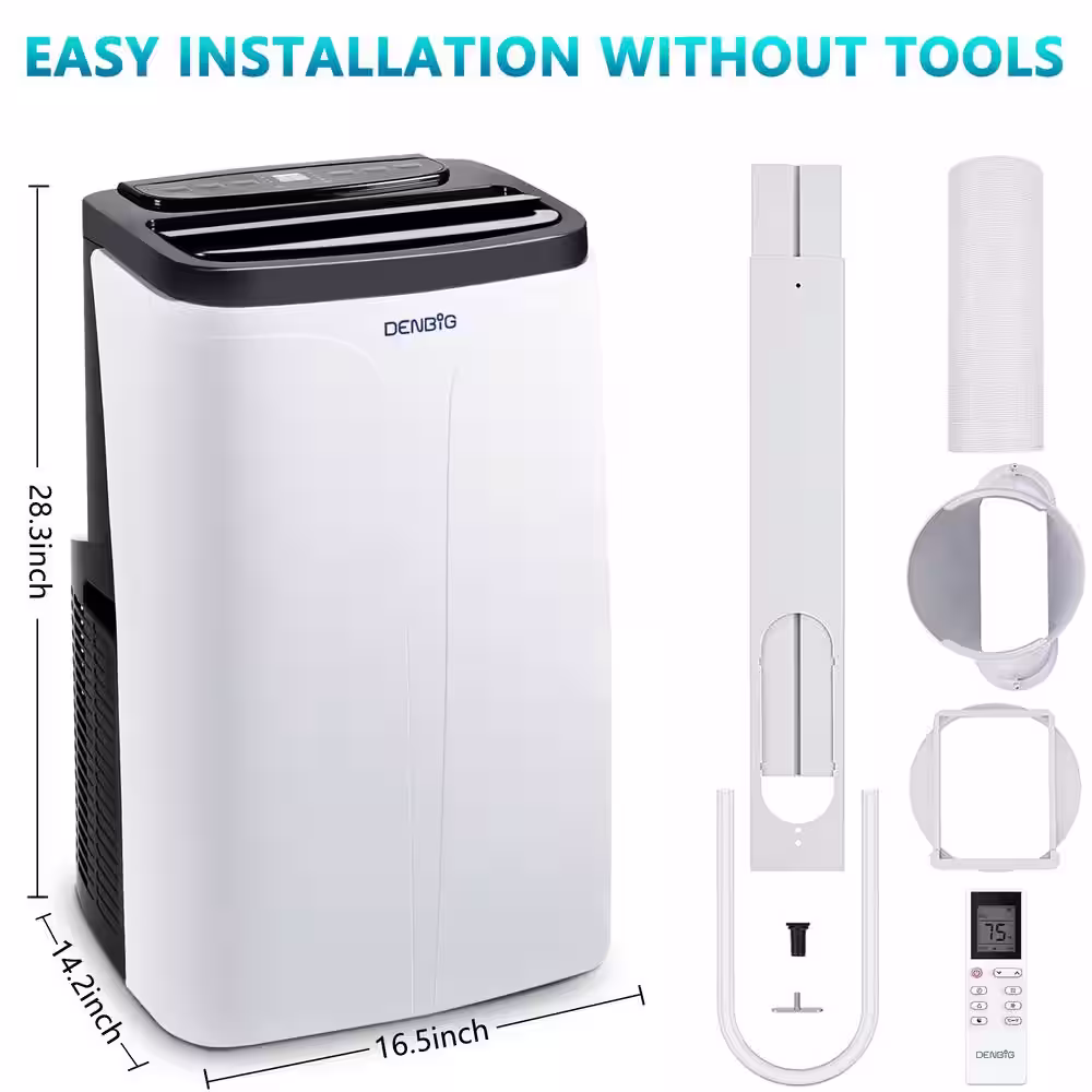Edendirect 12,000 BTU (8,200 BTU DOE) Portable Air Conditioner Cools 300 sq.ft. with Fan and Dehumidifier with 2 Speeds, in White