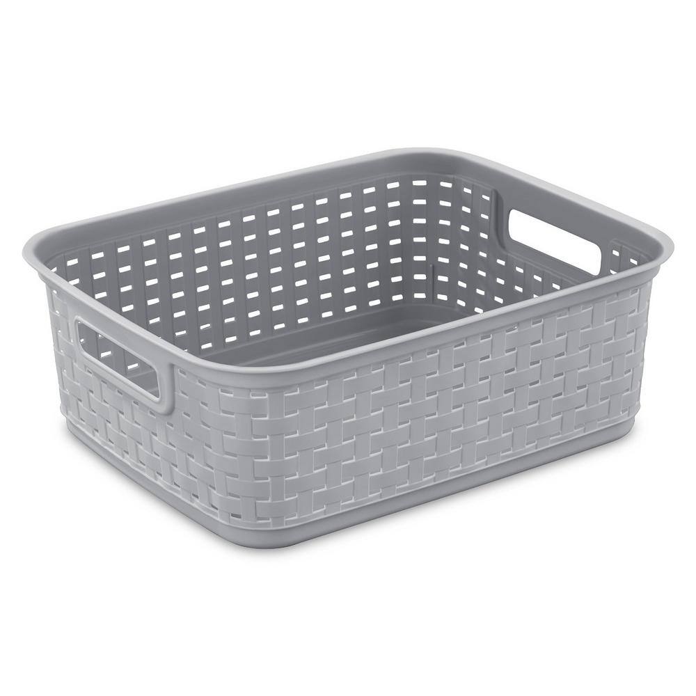 Sterilite Short Weave Wicker Pattern Storage Container Basket, Gray (6-Pack)