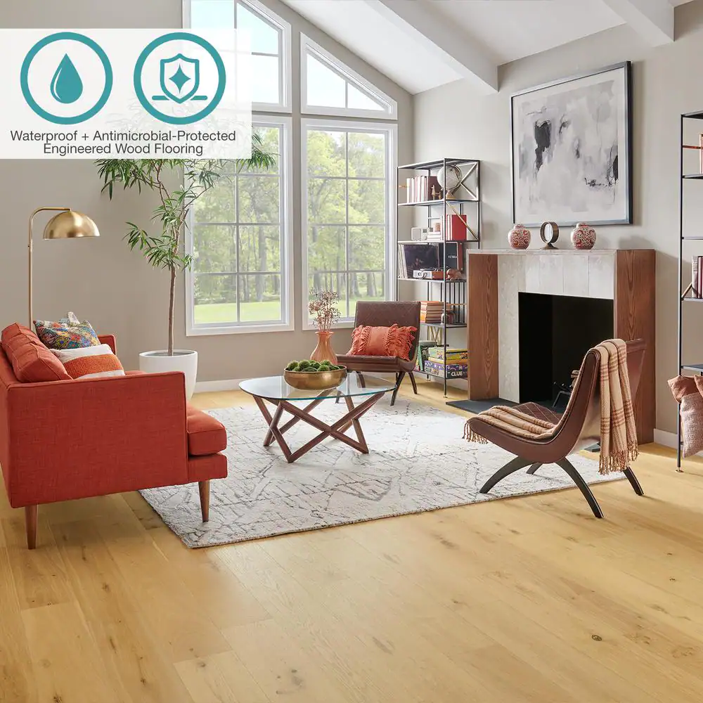 Pergo Defense+ Linen Oak 3/8 in. T x 7.5 in. W Waterproof Distressed Engineered Hardwood Flooring (24.5 sq.ft/case)