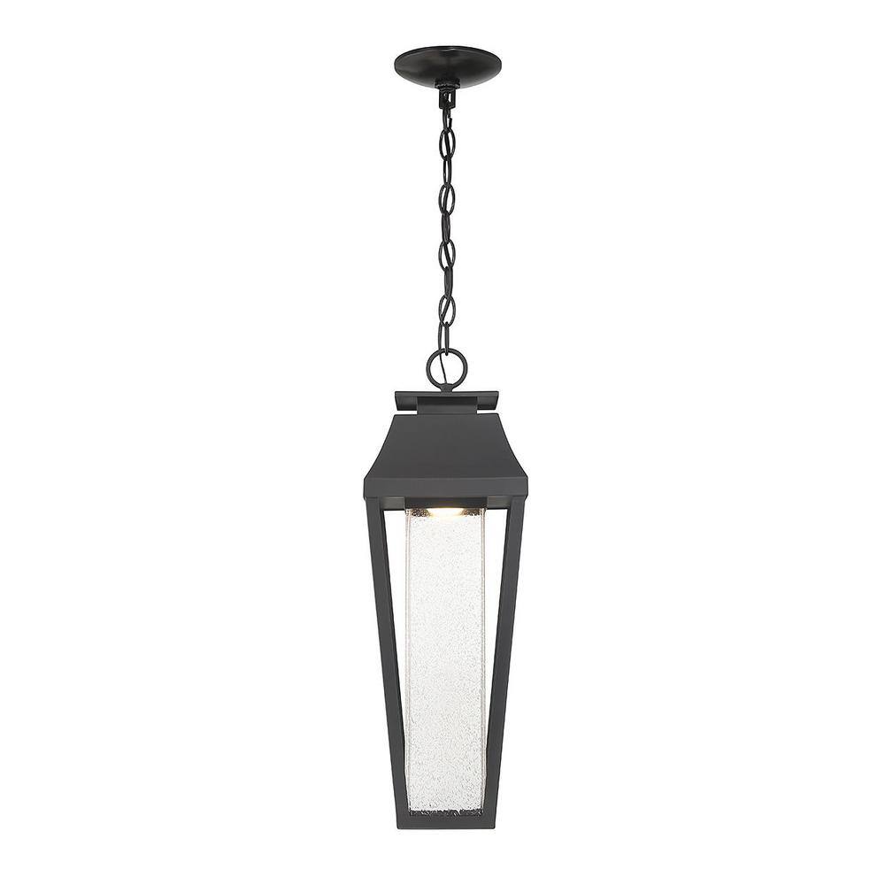 Savoy House Brookline 7.25 in. W x 21.75 in. H 1-Light Matte Black LED Outdoor Pendant Light with Clear Seeded Glass Shade