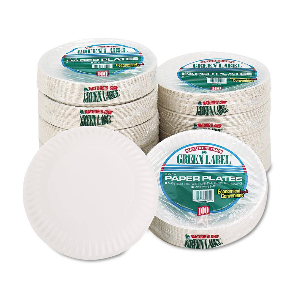 AJM Packaging Corporation 9 in. White Disposable Paper Plates, 100/Pack, 10 Packs/Carton