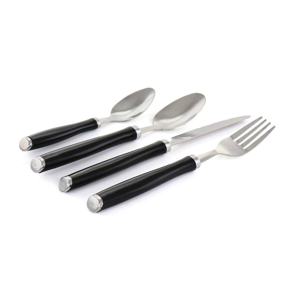GIBSON EVERYDAY Buckstrap Stainless Steel 16-Pcs Flatware Set with Metal Caddy in Graphite