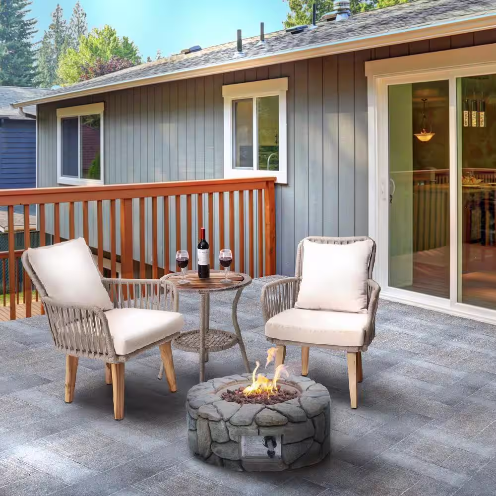 Teamson Home 28 in. Outdoor Round Stone Propane Gas Fire Pit