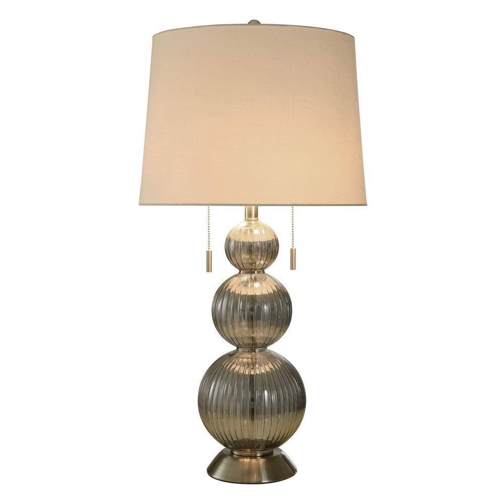StyleCraft 33.5 in. Gray, Brushed Nickel, Off-White Gourd Task and Reading Table Lamp for Living Room with White Linen Shade