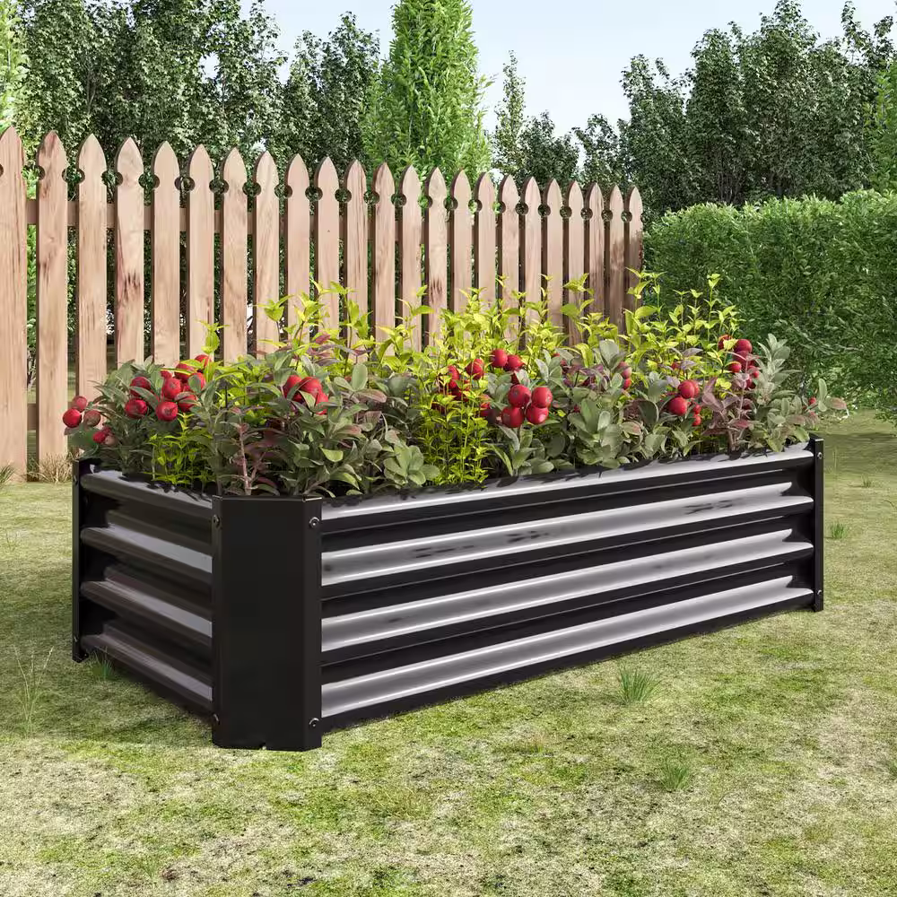 None 4 ft. x 2 ft. x 1 ft. Black Metal Raised Garden Bed, Rectangle Raised Planter for Flowers Plants, Vegetables Herb