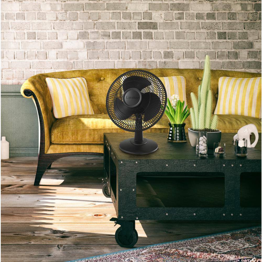 Lasko 12 in. 3 Speed Black Oscillating Personal Table Fan with Tilt-Back Feature