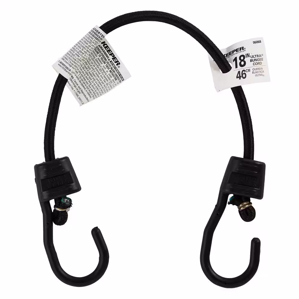 Keeper 18 in. Black Ultra Bungee Cord with Coated Hooks