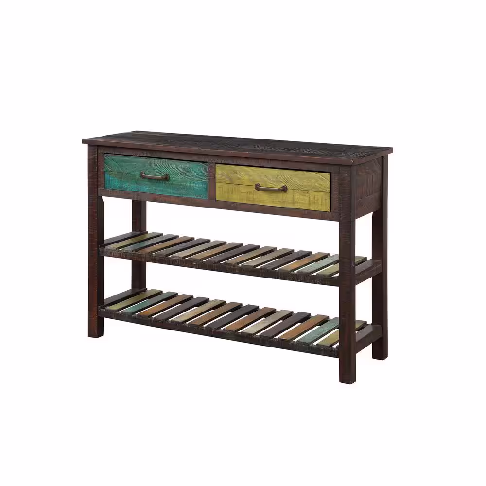 Harper & Bright Designs 45 in. Brown Standard Rectangle Wood Console Table with Drawers and 2-Shelves