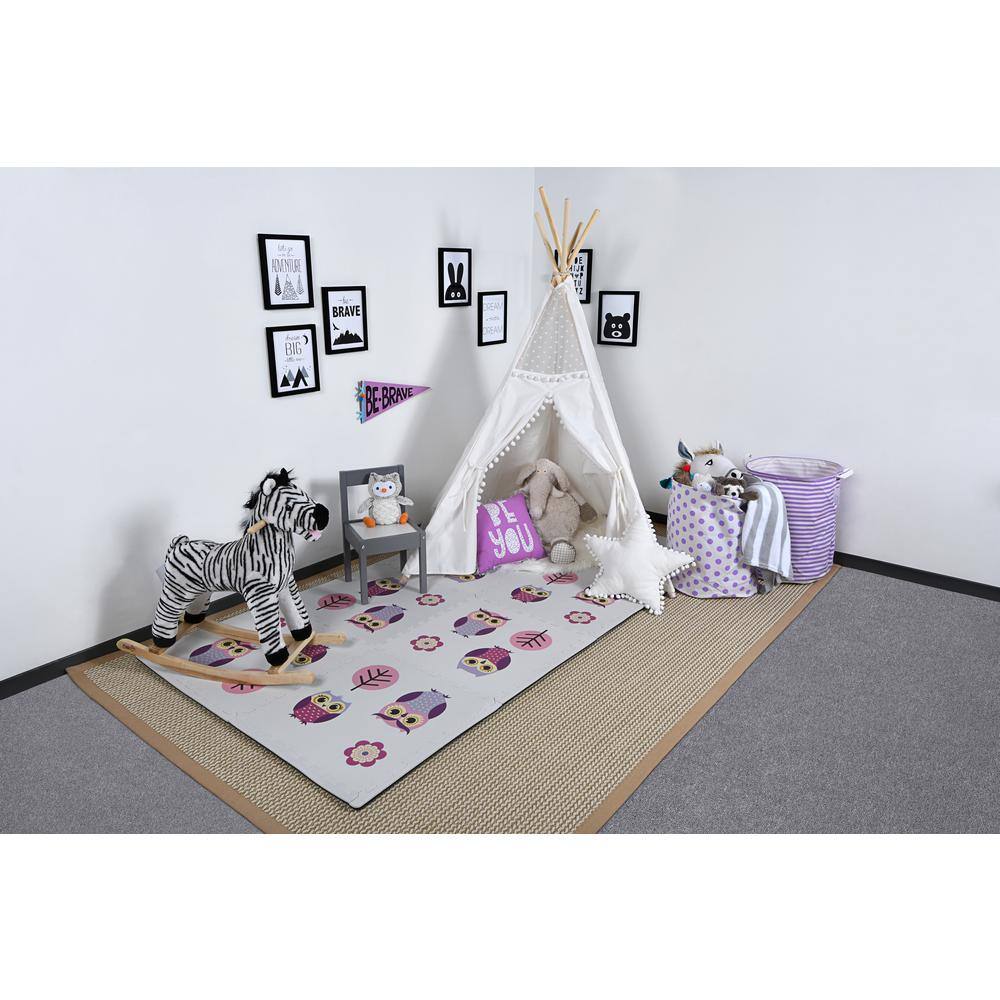 Norsk Reversible Owls/Purple Children's Designer 24 in. x 24 in. x 0.47 in. Foam Mats (4-Pack)