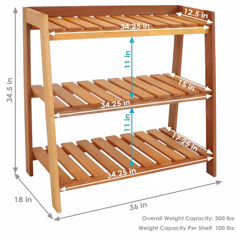 Sunnydaze Decor Meranti Wood Garden Other Planter Accessory Shelf with Teak Oil Finish