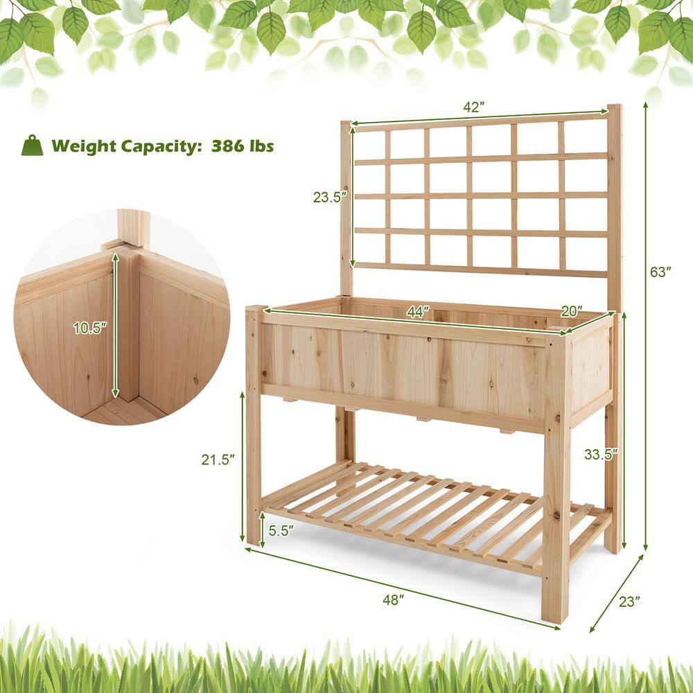 Costway Raised Garden Bed Elevated Wooden Planter Box with Trellis and Open Storage Shelf