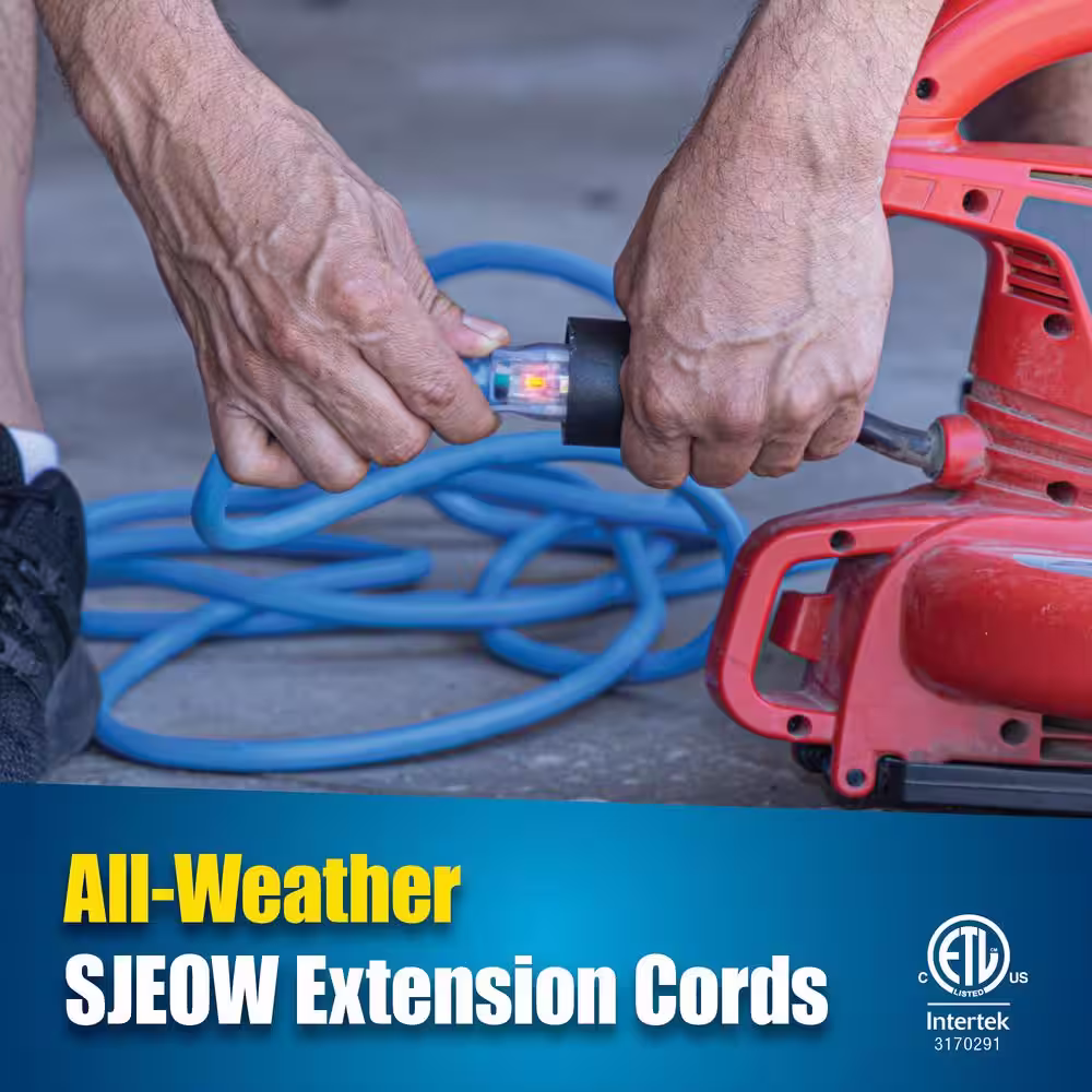 Bergen Industries 50 ft. 12/3 SJEOW 15 Amp/300-Volt All Weather Heavy-Duty Farm and Shop Extension Cord with Lighted End