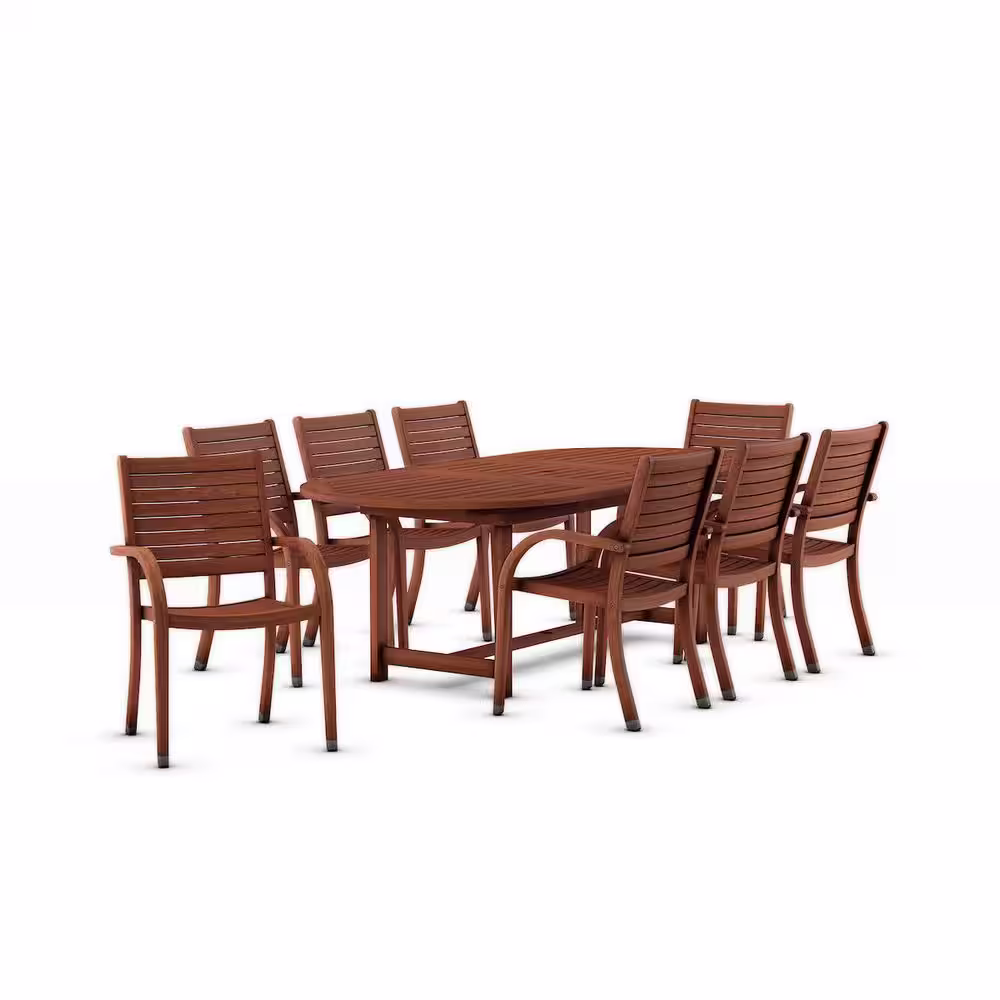 Amazonia Arizona 9-Piece Solid Wood 100% FSC Certified Extendable Oval Patio Dining Set